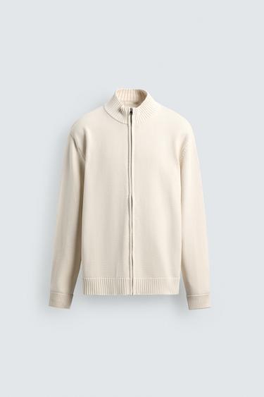 JAQUETA DE PUNT AMB CREMALLERA - Blanc trencat de Zara