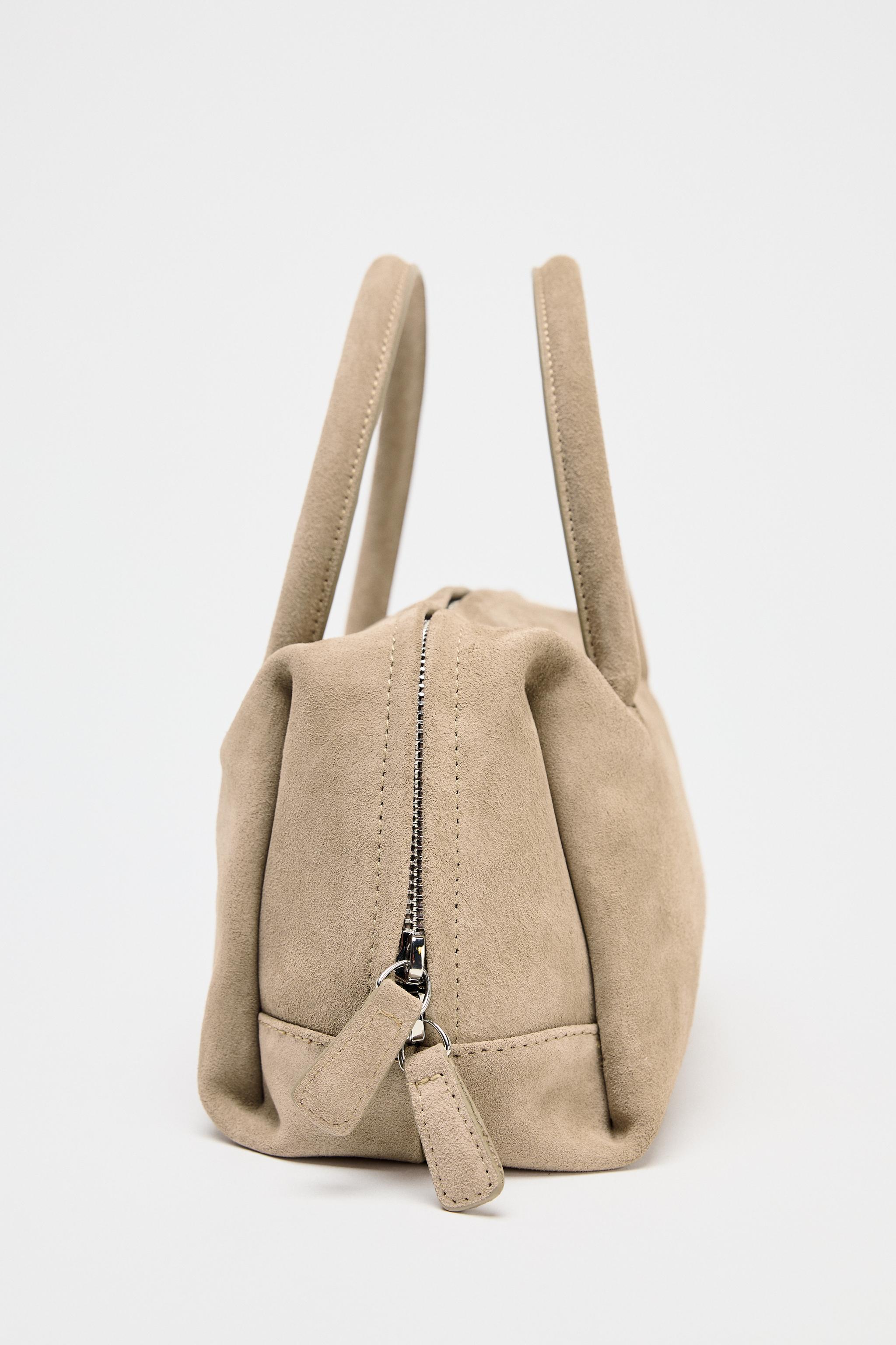 SPLIT LEATHER BOWLING BAG - Ecru | ZARA United States