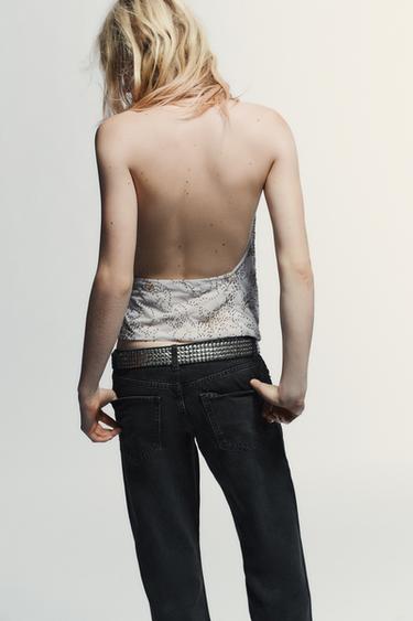 HALTER TOP WITH EMBROIDERY AND BEADING - Blue / Grey by Zara