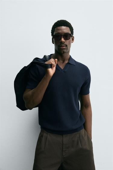 RIB KNIT POLO SHIRT - Navy blue by Zara - Image 5