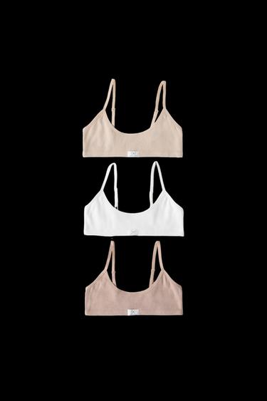 Zara 6-14 YEARS/ THREE-PACK OF RIBBED LABEL BRALETTES - Beige-pink - Image 0