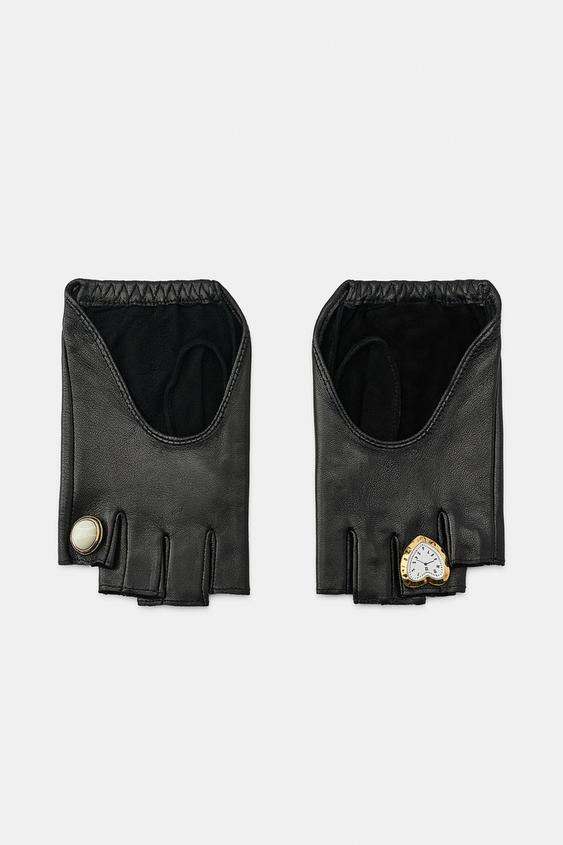 100% LEATHER RING WATCH MITTENS - Black by Zara - Image 0