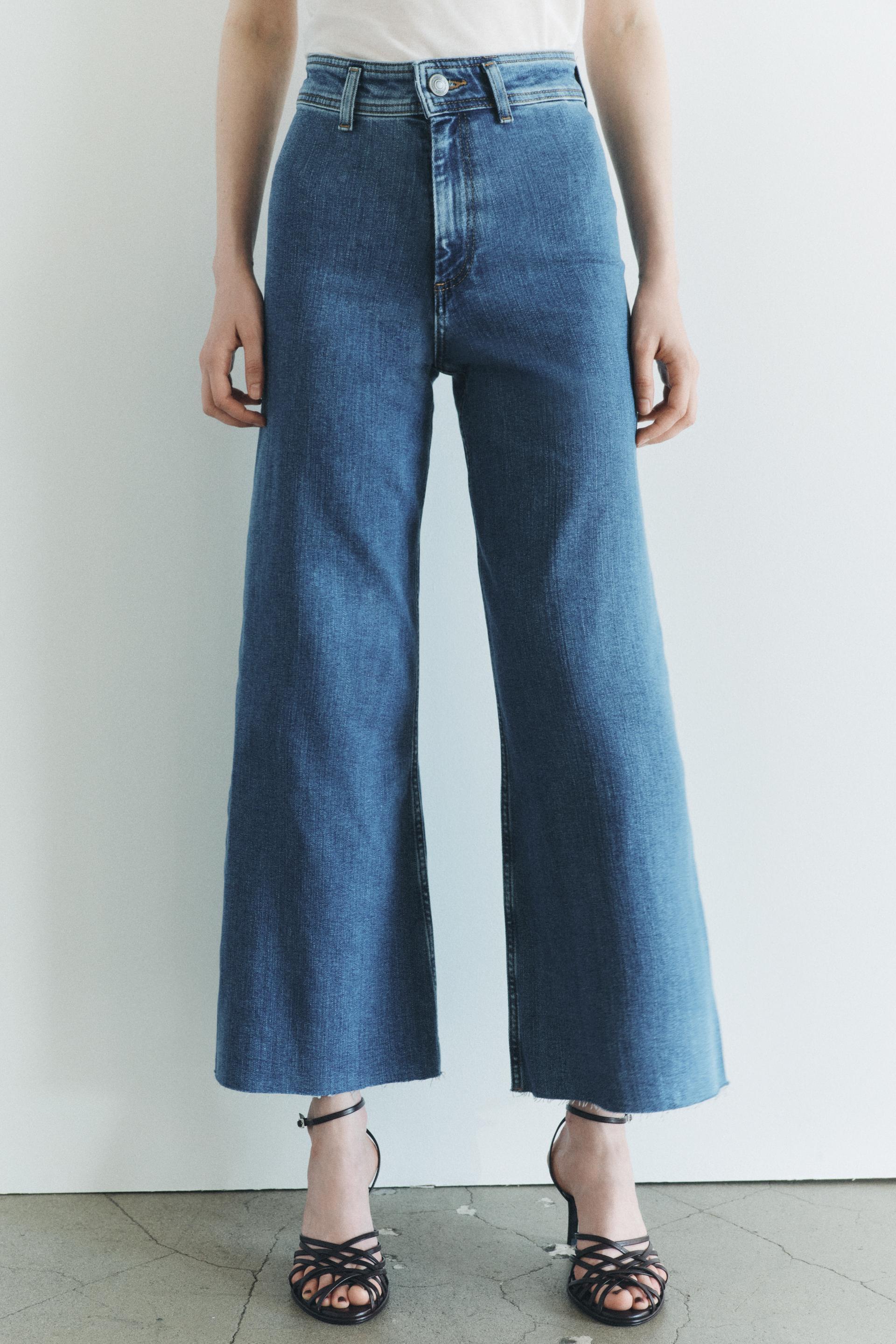 ZW COLLECTION HIGH WAIST MARINE STRAIGHT JEANS Blue ZARA Canada