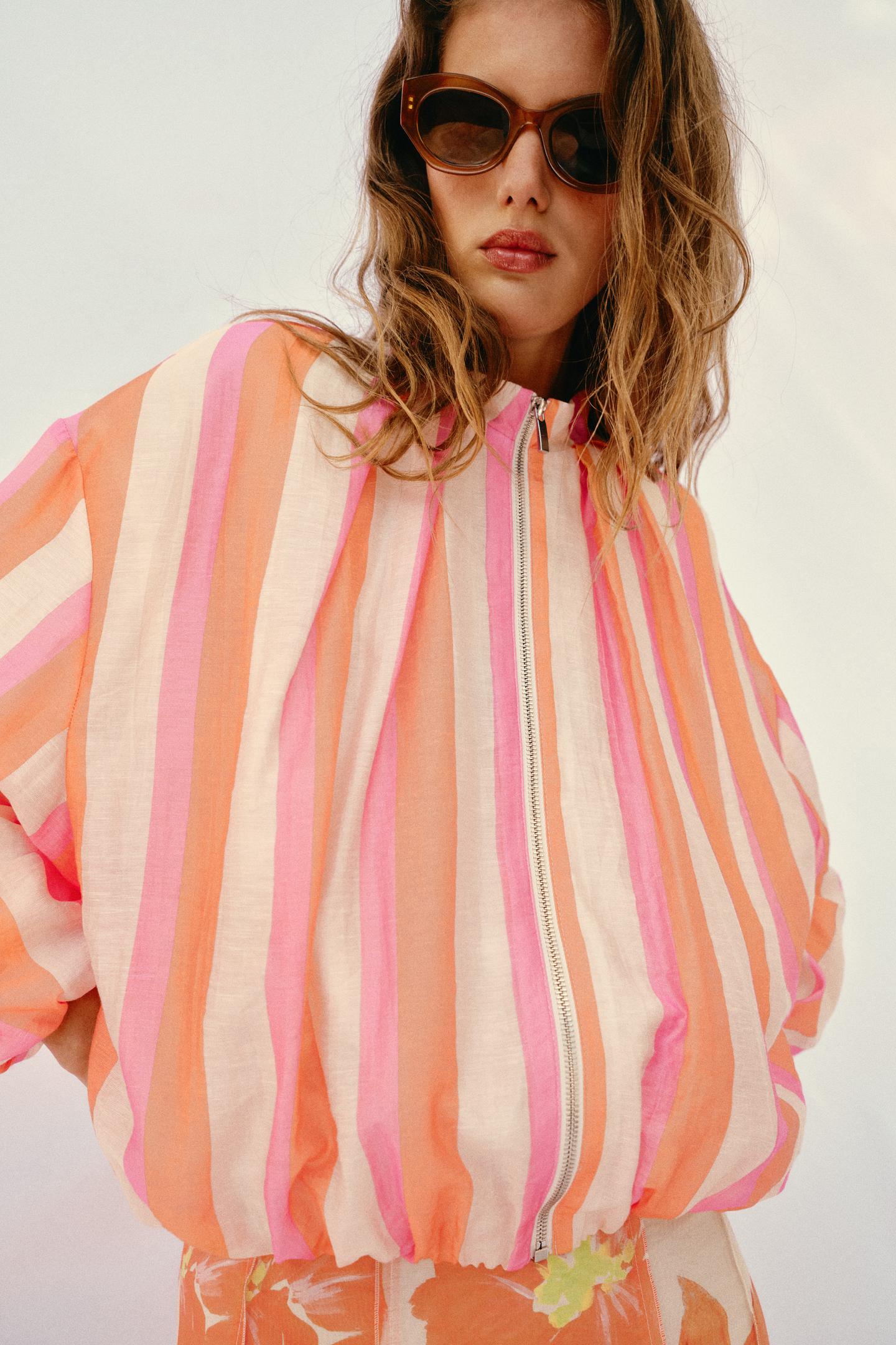 Женская куртка Zara Striped Bomber, цвет: Разноцветный — фото 2