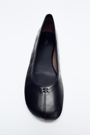 Zara LEATHER FLAT BALLET FLATS - Black
