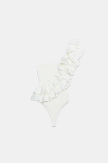 BODY ASYMÉTRIQUE À VOLANT - Blanc cassé de Zara - Image 6