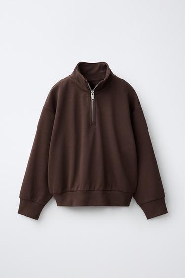 ZIP-UP SWEATSHIRT AND WIDE-LEG PANTS SET — Brown 2