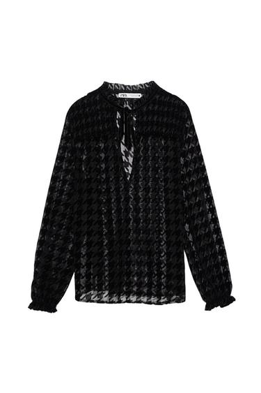 HOUNDSTOOTH BLOUSE WITH FLOCKING