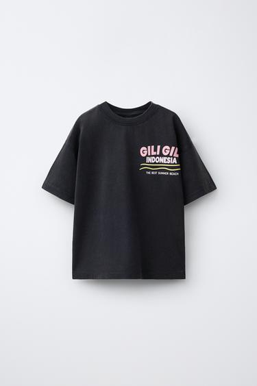 T-SHIRT IN VERWASCHENER OPTIK MIT SCHRIFTZUG - Anthrazit von Zara - Bild 0