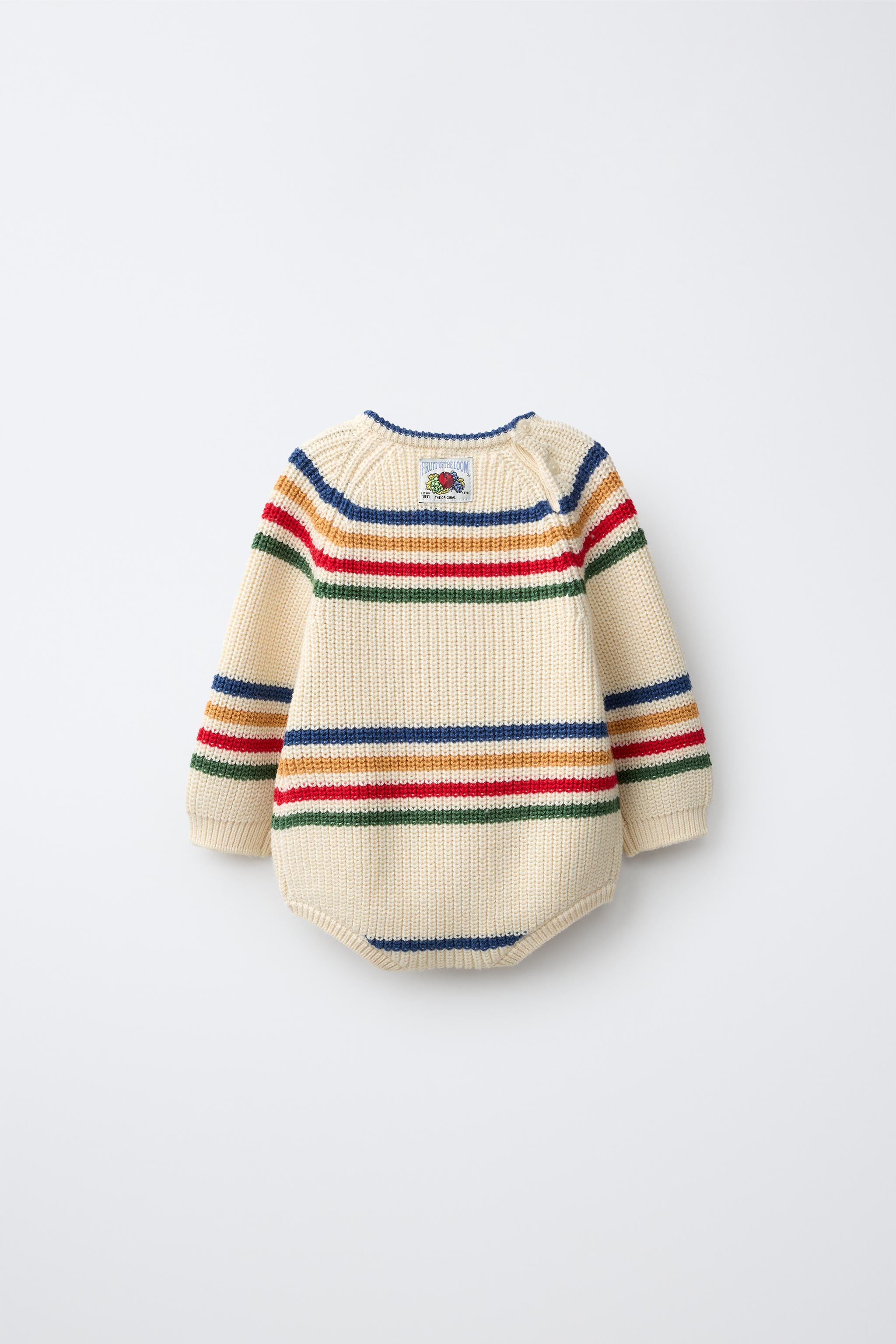 FRUIT OF THE LOOM™ WOOL BLEND STRIPED KNIT BODYSUIT - Ecru | ZARA