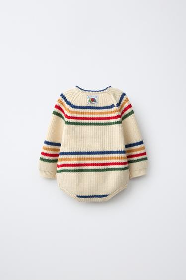 FRUIT OF THE LOOM™ WOOL BLEND STRIPED KNIT BODYSUIT — Ecru 2