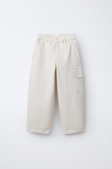 HERRINGBONE CARGO TROUSERS - Ecru by Zara