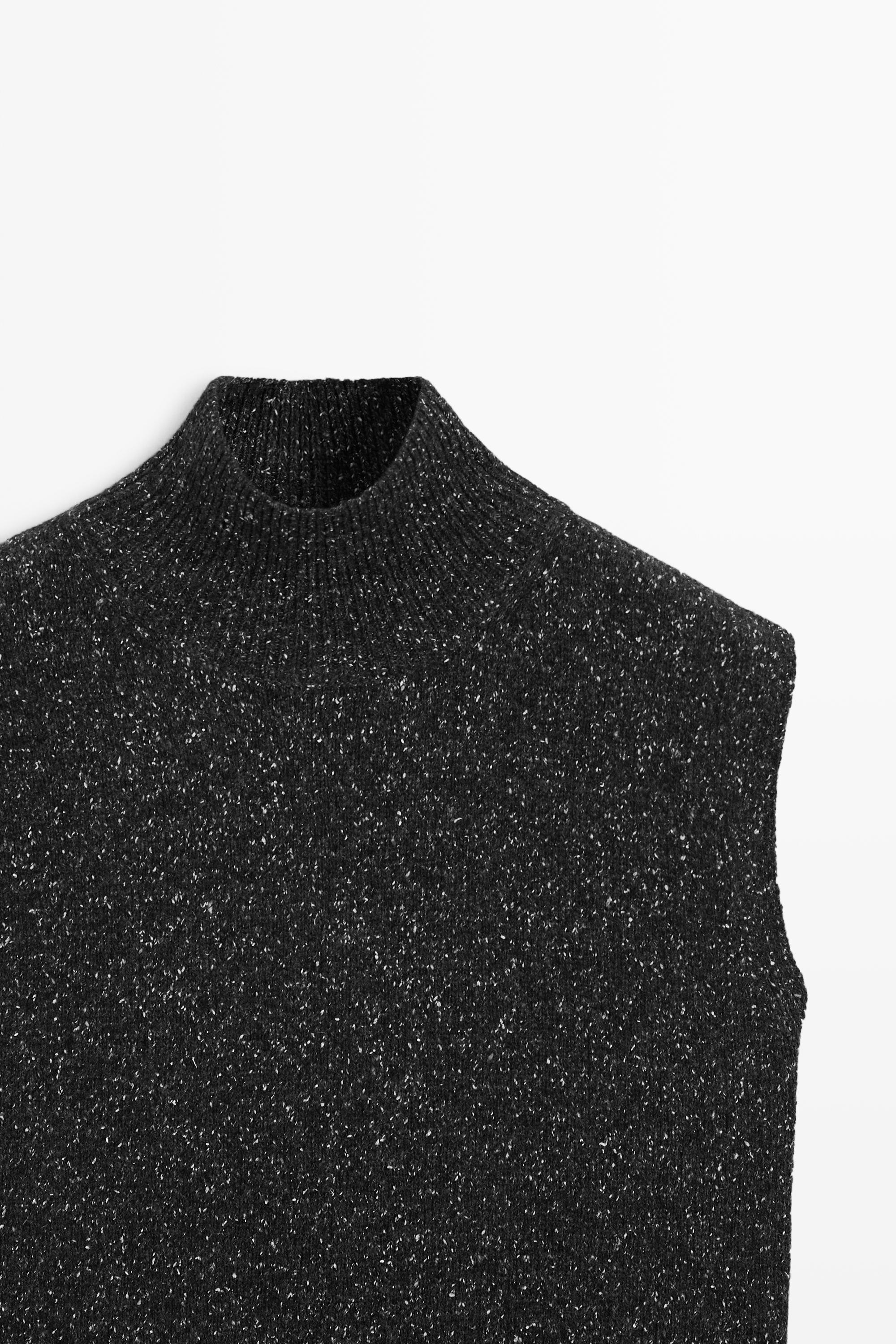 Wool-silk blend knit turtleneck vest