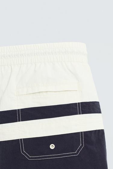 COLOUR BLOCK LONG SWIMMING TRUNKS - Navy blue by Zara - Image 3