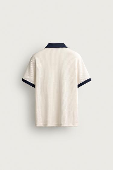 POLO REGULAR FIT À STRUCTURE AJOURÉE - Blanc cassé de Zara - Image 6