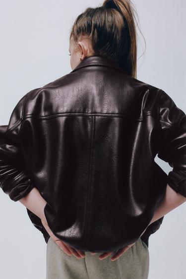 Zara FAUX LEATHER JACKET WITH POCKETS - Brown