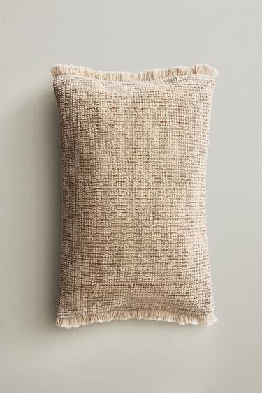 Zara FRINGED THROW PILLOW COVER - Ecru