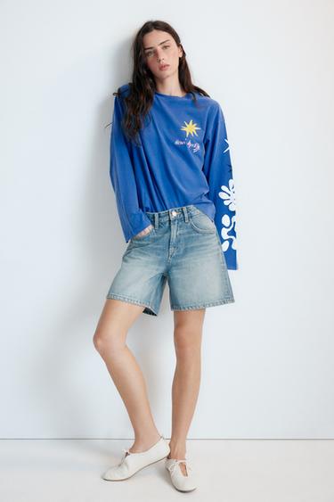 BERMUDA REGULAR DENIM TRF CINTURA MÉDIA - Azul / Cinza da Zara