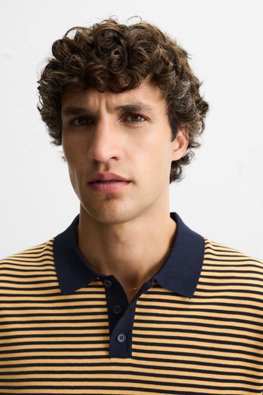 STRIPED KNIT POLO SHIRT - Orange by Zara - Image 5