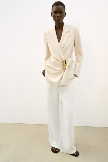 Zara DOUBLE-BREASTED BLAZER WITH BUCKLE - Ecru