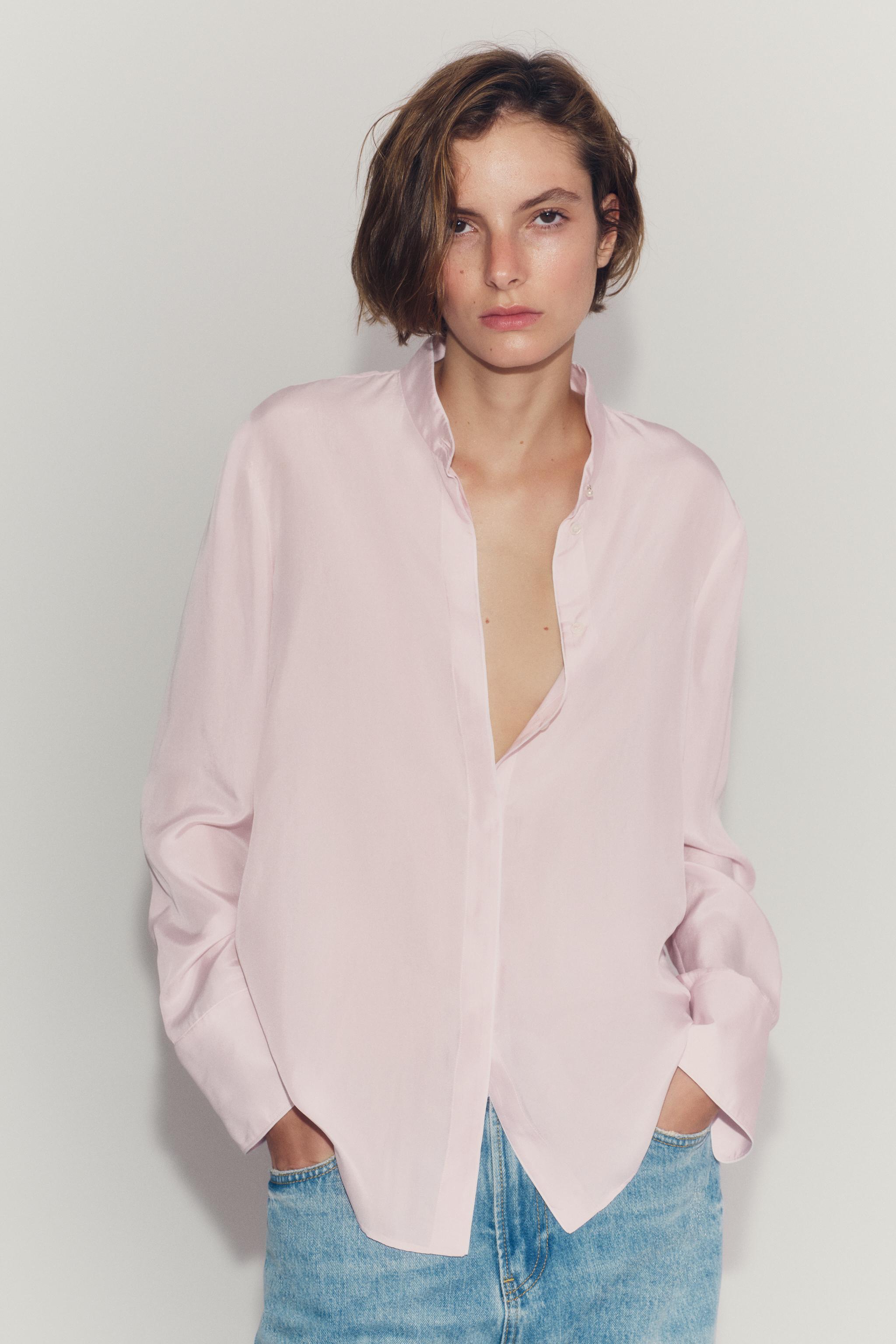 CONTRASTING SILK ZW COLLECTION SHIRT — Pastel pink
