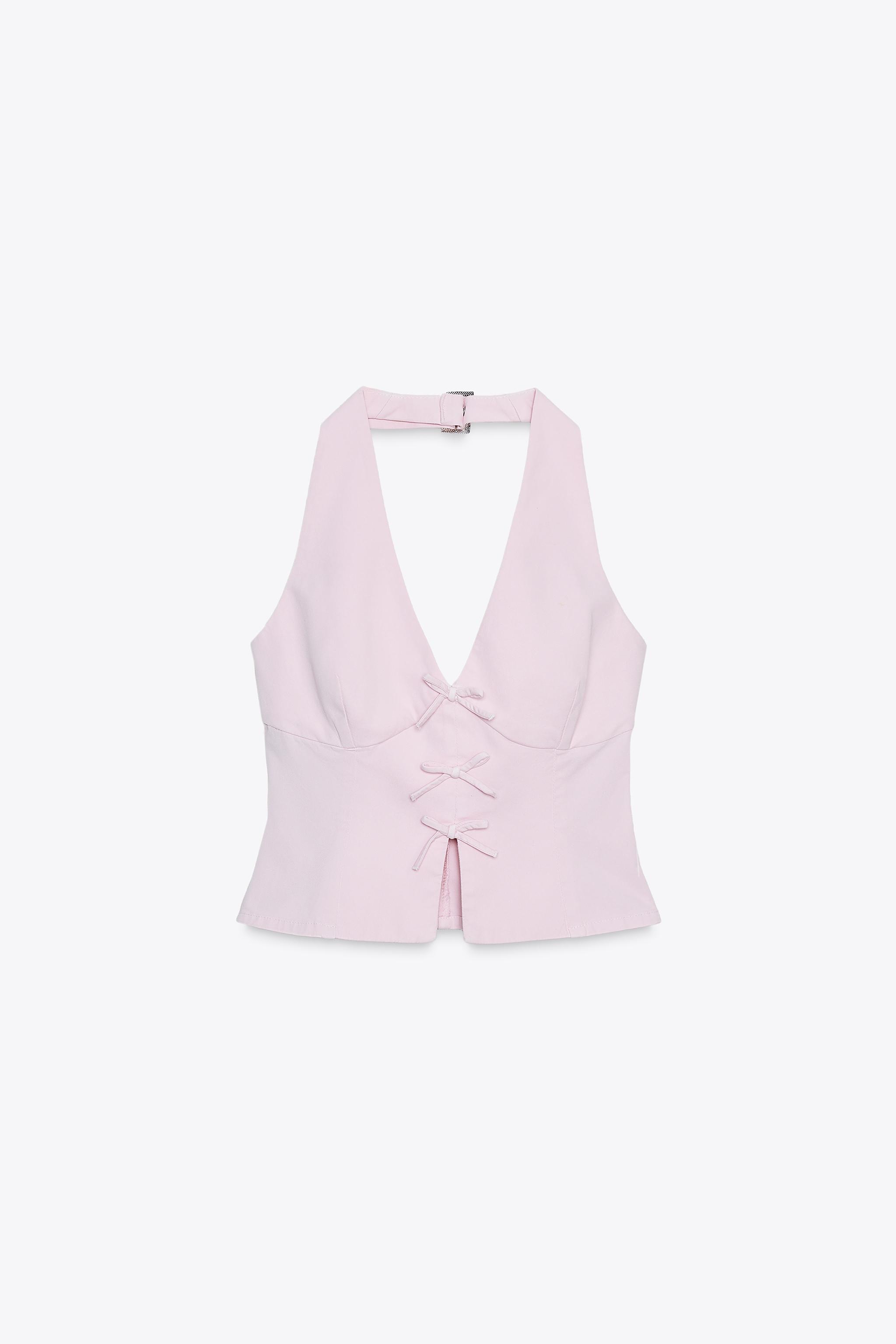 TIED CROPPED TOP - Pink | ZARA United States