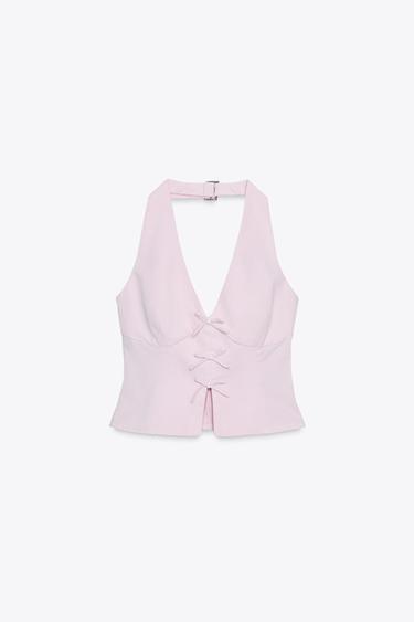 BOW CROP TOP - Pink by Zara