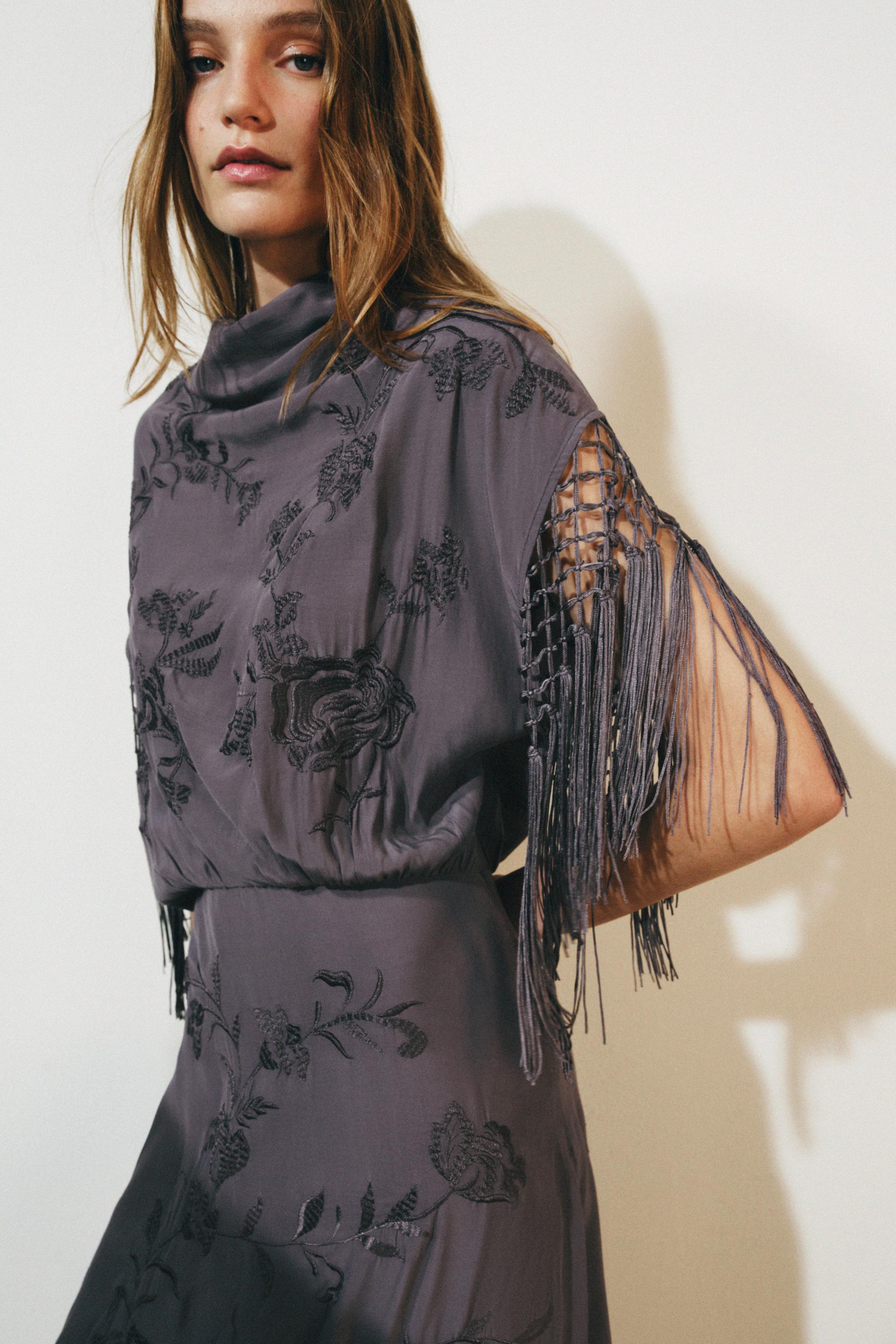 Женские платья Zara ZW COLLECTION EMBROIDERED FRINGE DRESS — фото 2