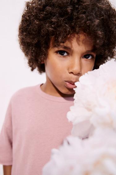 Zara WASHED EFFECT COTTON LINEN T-SHIRT - Pale pink