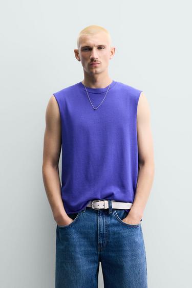 Zara COTTON KNIT TANK TOP - Electric blue