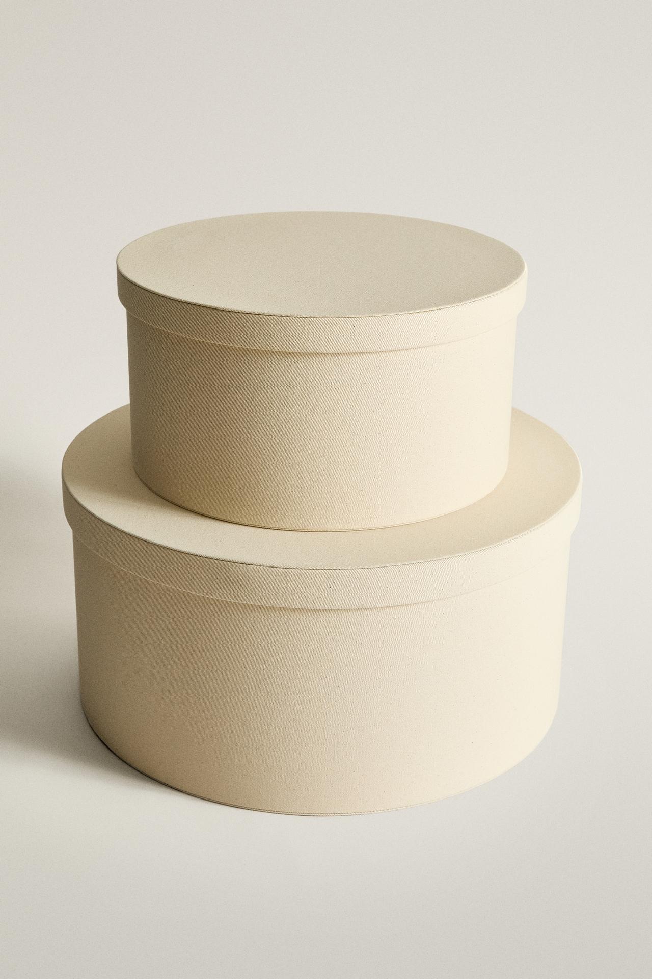 FABRIC HAT BOX — Ecru