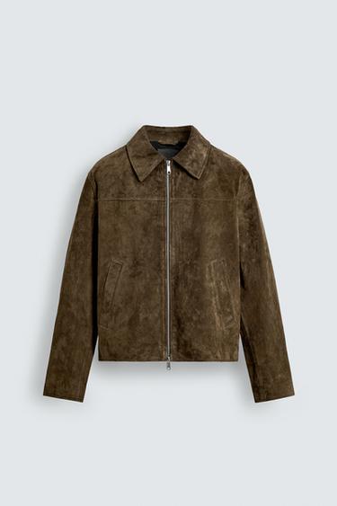 REGULAR FIT SPLIT SUEDE OVERSHIRT - Brown by Zara