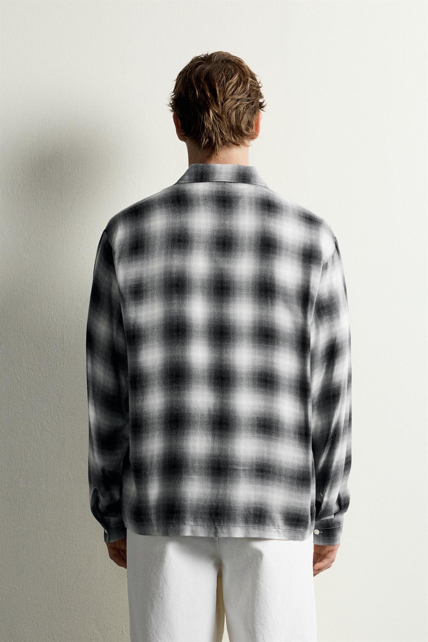 Мужская рубашка Zara Plaid Fluid, цвет: Чёрный — фото 3