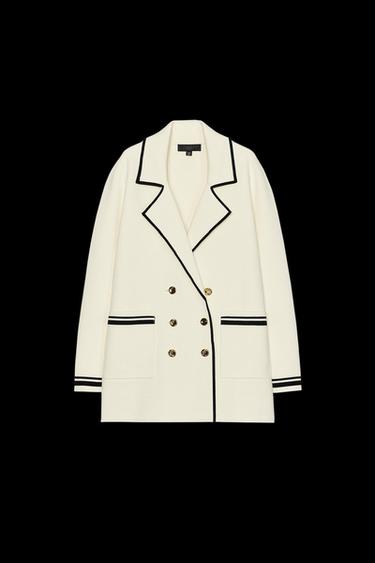 Zara DOUBLE-BREASTED KNIT BLAZER JACKET - Ecru - Image 0