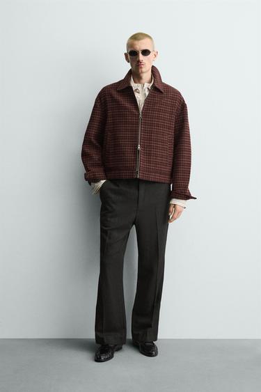 CHECK JACKET WITH WOOL - Burgundy by Zara