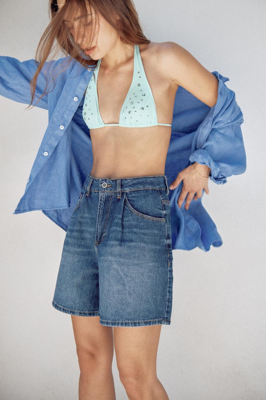 ZWコレクション ハイウエストデニムショートパンツ - ブルー | ZARA 