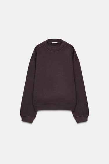 Zara SOFT LONG SLEEVE SWEATSHIRT - Chocolate