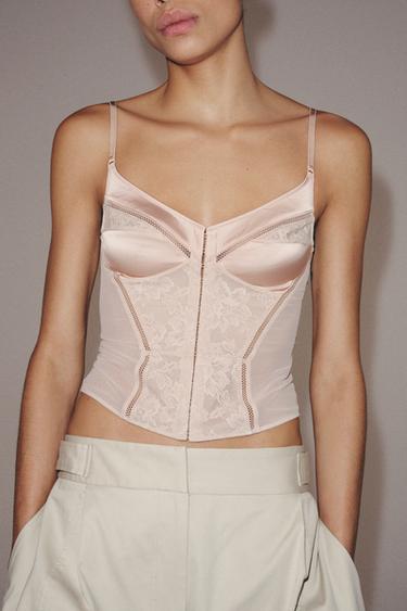 CONTRAST CORSET WITH STRAPS - Beige-pink by Zara