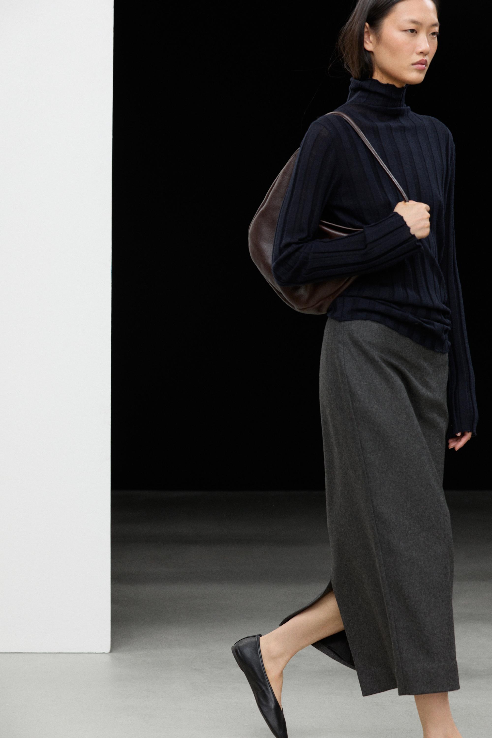 Straight wool blend midi skirt