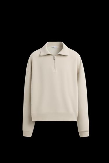 Zara TECHNICAL QUARTER-ZIP SWEATSHIRT - Stone - Image 0