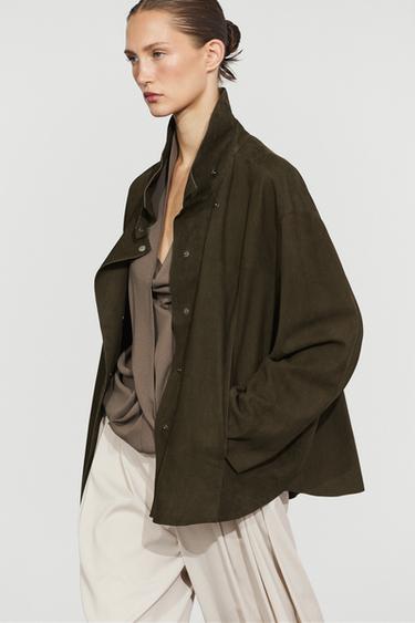 Veste col montant en suédine - Kaki de Zara