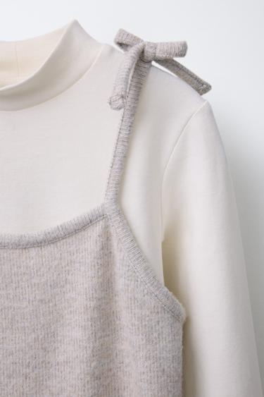 T-SHIRT TOP EN MAILLE BIMATIÈRE - Beige de Zara - Image 3