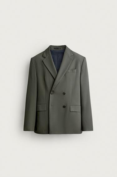 DOUBLE-BREASTED COMFORT SUIT BLAZER - Green by Zara