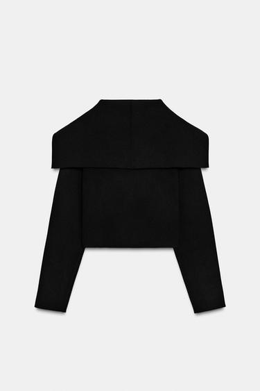 Zara CROPPED KNIT WRAP JACKET - Black