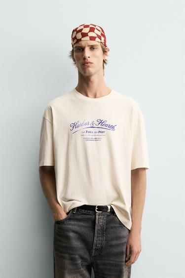 T-SHIRT IMPRIMÉ DÉLAVÉ - Blanc cassé de Zara - Image 1