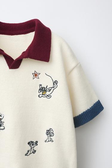 Zara MICKEY MOUSE © DISNEY EMBROIDERED KNIT POLO - Ecru