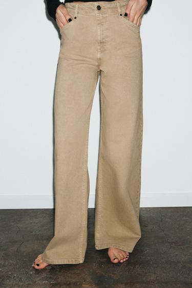 ZW COLLECTION HIGH-WAIST WIDE-LEG JEANS - Sand by Zara