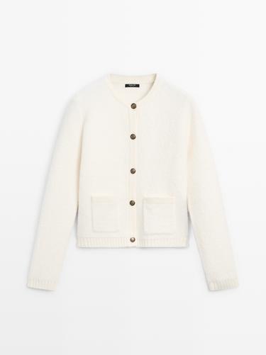 Zara Short knit cardigan with gold button details - Oyster-white