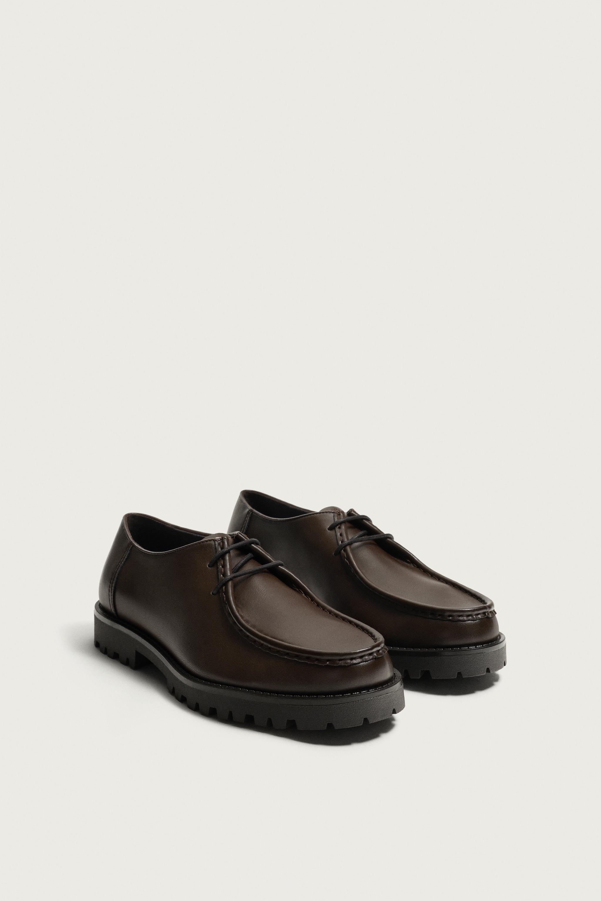 LUG SOLE PIPED SHOES — Brown
