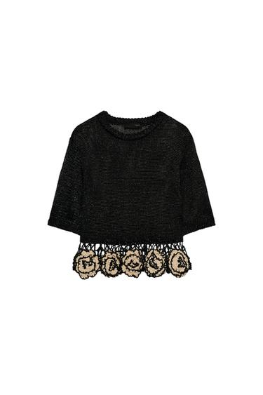 FLORAL TEXTURED KNIT TOP - Black / Ecru by Zara
